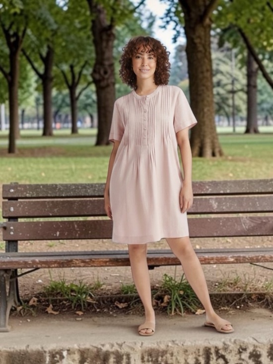 Quince Dresses & Skirts - QUINCE 100% EUROPEAN LINEN SHORT SLEEVE MINI SWING DRESS SZ L IN PALE PINK